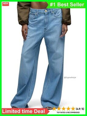 Low & Loose Baggy Rigid Denim Jeans Gold Buttons